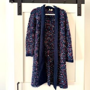 Anthropologie Navy Multicolor Bouclé Open Cardigan